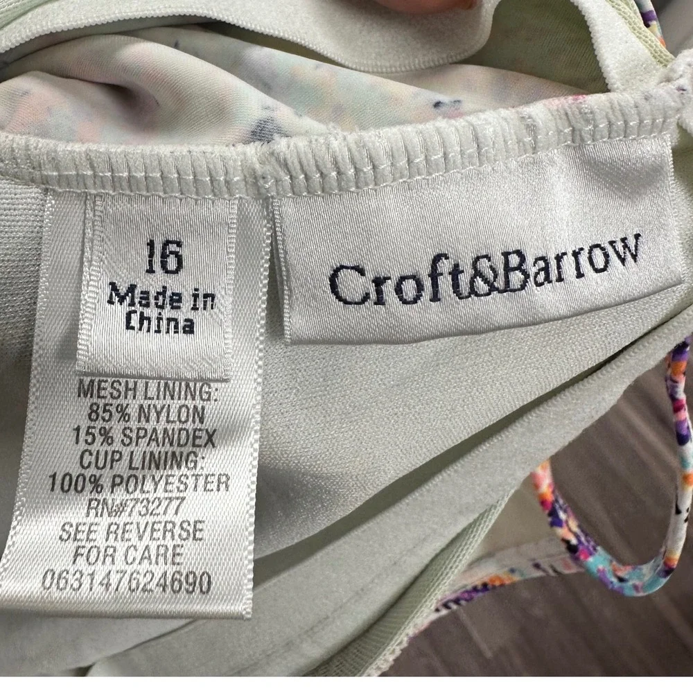 Croft & Barrow Tankini Swim Beach Top Vibrant Multicolor Twist Front Lined Sz 16